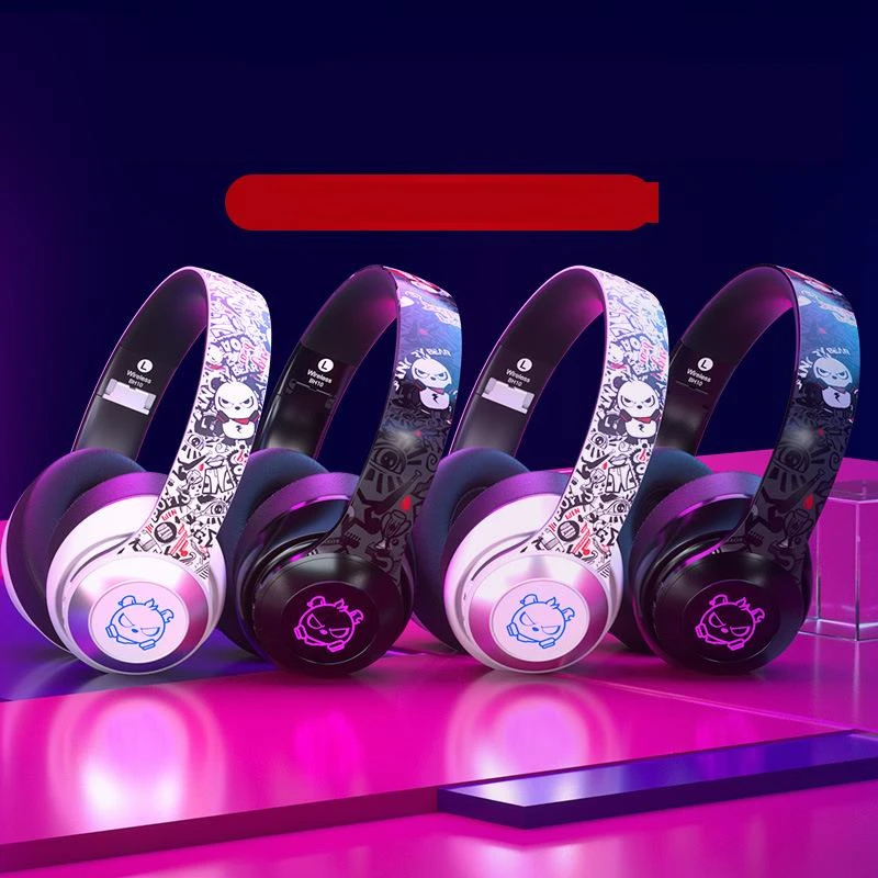 Беспроводные Bluetooth наушники с подсветкой спортивные сабвуфером и поддержкой