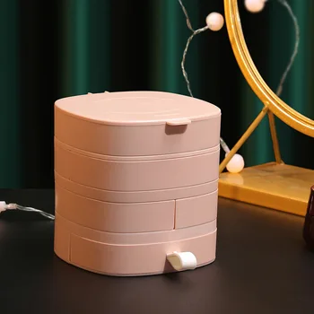 

Rotatable Jewelry Storage Box Earrings Neacklace Rings Container Desktop Sundries Makeup Organizer Box