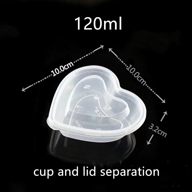 cup and lid2 100pcs High quality transparent love shape disposable pudding cup 40ml 70ml 120ml jelly sauce fruit plastic cup with lid - Цвет: cup and lid2