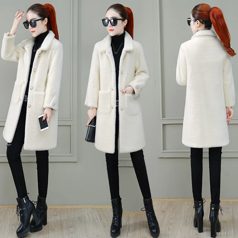 Стиль, модный Тренч, пальто для женщин, зима, корейский стиль, свободный, теплый, славный тренд, искусственная норка, кашемир, средней длины, пальто