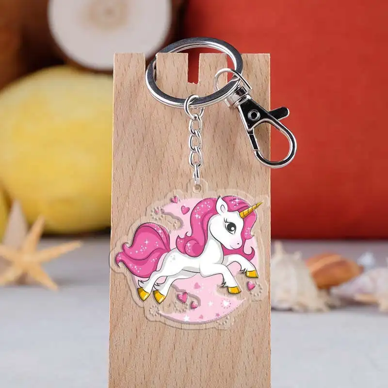 LXJERY 20 Styles Cartoon Anime My Little Poni Horse Unicorn Keychain Acrylic Key Chain Schoolbag Decorations Pendant Key Ring