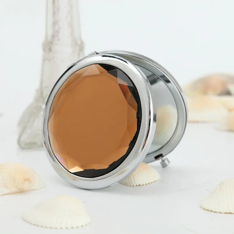 Silver Coffee 1 шт. роскошное зеркало для макияжа украшенное кристаллами портативное круглое складное компактное зеркало золотое серебряное карманное зеркало для индивидуального подарка - Цвет: Silver Coffee