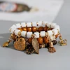 3Pcs/Lot Ethnic Women's Bracelets Set Pour Les Femmes Bohemia Charm Natural Stone&Wood Beads Heart Alloy Pendents Bracelets ► Photo 3/6