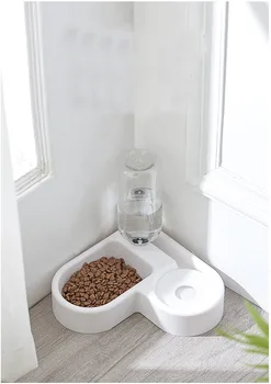 

Pet Cat Feeder Bowl Dog Automatic Water Double Bowls Food Wall Corner Save Space Cats 500ml Bottle Drinking Kitten Dogs Products