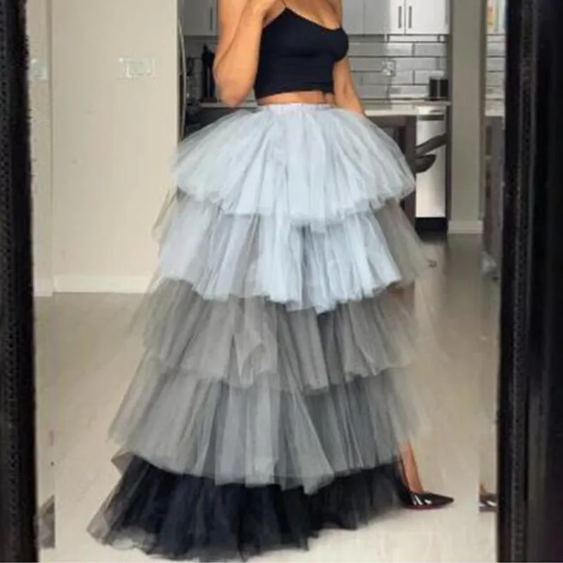 

Colorful Puffy Tulle Long Skirt Trendy Tiered Ruffle Ball Gown Prom Party Skirts Womens Floor Length Skirts Custom Saia Faldas