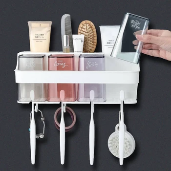 

Wall-Mounted Holder Toothbrush Rack Toothbrush Cup Suit Toothpaste Dispenser Holder Bathroom Wash Cup Accessories Sets