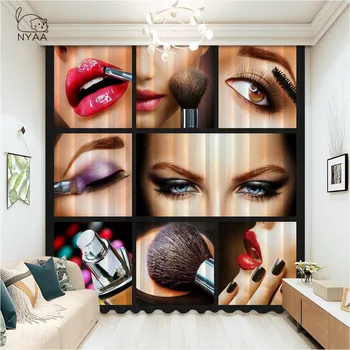 

Fashion Make Up Curtains Collage With Freehand Drawings Portrait Of Woman Faces Living Room Bedroom Ultra-thin Micro Shading