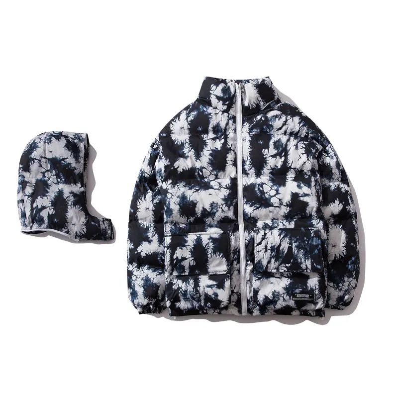 Black GONTHWID Tie Dye/толстая теплая парка со съемным капюшоном, куртки, хип-хоп хлопчатобумажные пуховики в повседневном стиле, парки, зимние пальто, уличная верхняя одежда - Цвет: Black