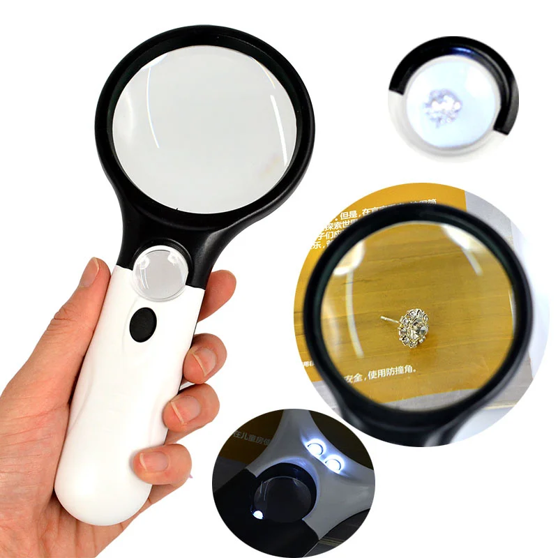 Handheld 3X 45X Illuminated Magnifier Microscope Magnifying Glass
