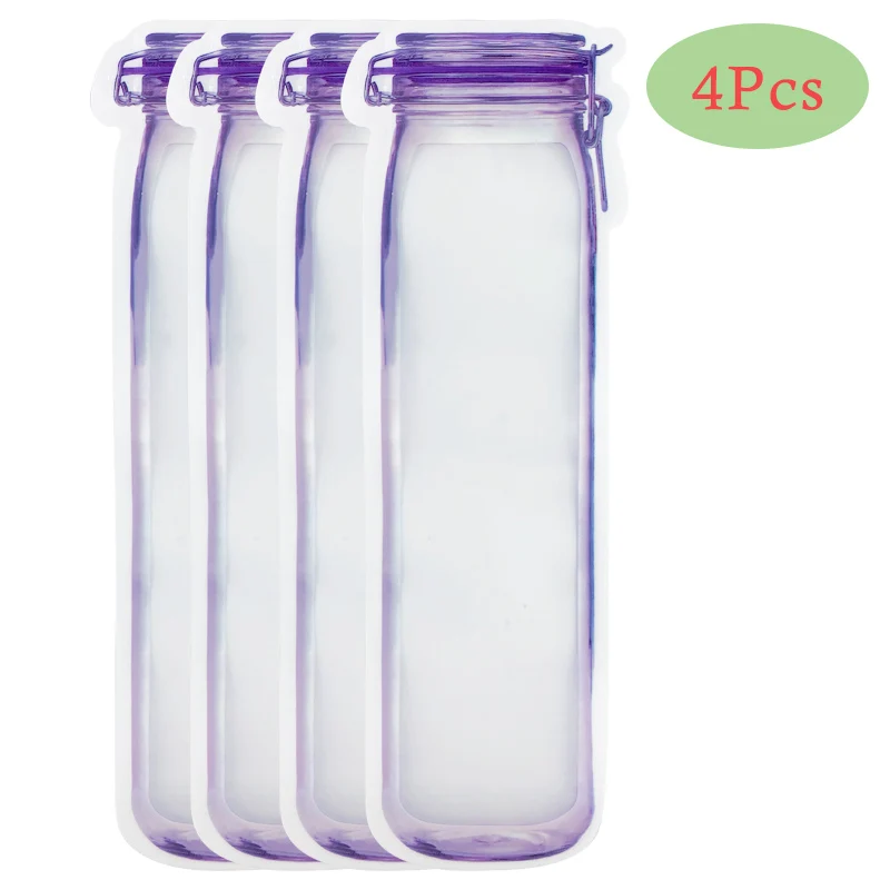 Purple 4Pcs Многоразовый мешок на молнии в форме банки, пластиковые пакеты на молнии, герметичный мешок для хранения продуктов, морозильная камера, печенье, закуски, сэндвич, Ziplock, сумки - Цвет: Purple 4Pcs