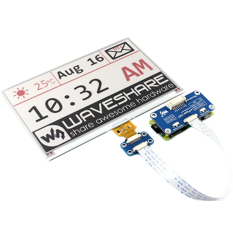 Waveshare 7,5 дюймовый E-Ink дисплей HAT SPI интерфейс для Raspberry Pi 2B/3B/Zero W три цвета: красный, черный, белый