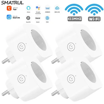 

SMATRUL WiFi Smart Socket Plug EU RF 433MHz Adaptor Wireless Remote Voice Control Power Monitor for Google Home Alexa Tuya