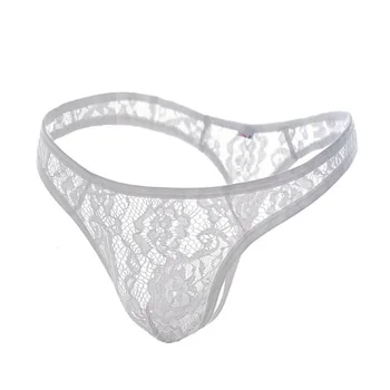 

Men G-Strings Low Waist Lace briefs Transparent Triangle Panties Sexy underwear Breathable Briefs solid Thongs male underpants