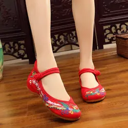 Женская обувь с вышивкой в китайском стиле; обувь с тканевым верхом в стиле Мэри Джейн; традиционная Повседневная парусиновая обувь с