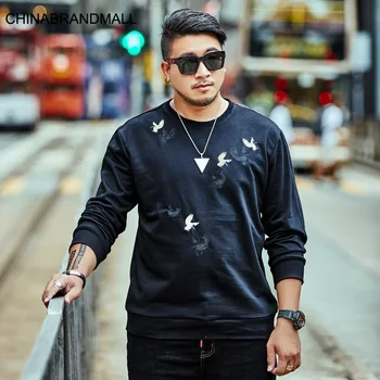 

super Brand Big size Men's Wear super Fat Man Plus Fat Plus Fat Loose Embroidery Round Neck Loose Sweater