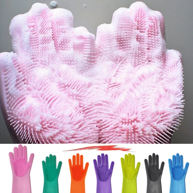 Dishwashing Silicone Gloves Kitchen Magic Cleaning Gloves Silicone Rubber  Dish Washing Gloves Home Sponge Scrubber Cleaning Tool - AliExpress