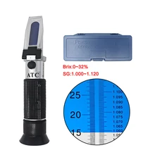 Refractómetro Brix para medir la concentración de azúcar, medidor de Alcohol para licor ATC, 0-32%, SG, 1.000-1.120