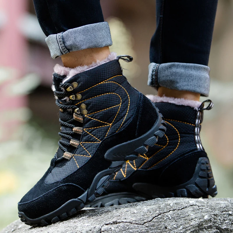 Vastwave Plus Size Unisex Men Winter Boots fur Warm Women Snow Boots Waterproof Lace-Up Men's Ankle Boot Male Hiking Shoes