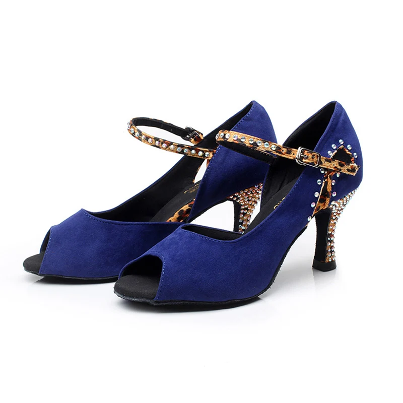 blue 7.5cm indoor Обувь для латинских танцев; женская обувь для сальсы; женская обувь для латинских танцев; профессиональная обувь для танцев; 7 см; для девушек - Цвет: blue 7.5cm indoor