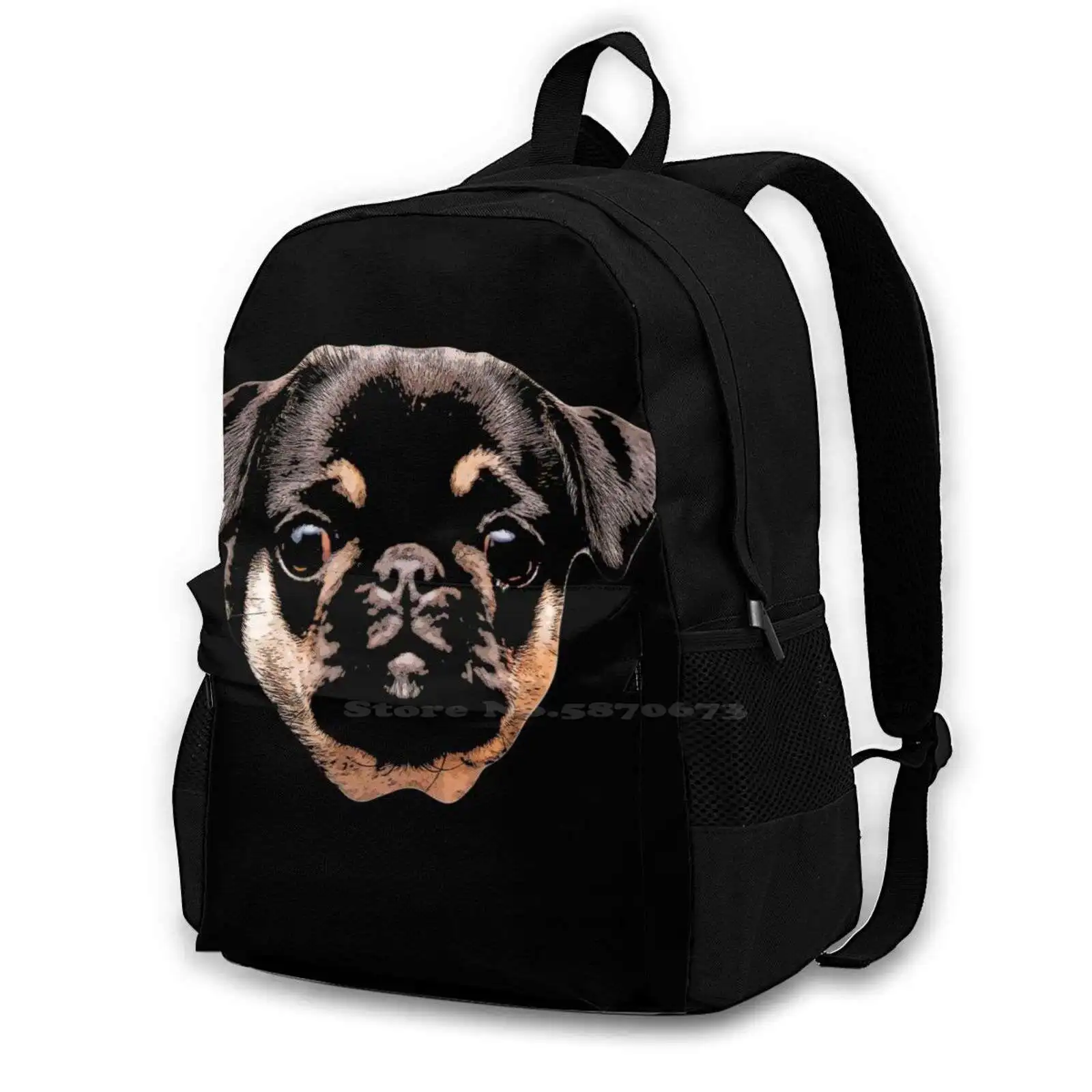 Roxy The Pug - Head Bag Zaino Per Uomo Donna Ragazze Adolescente Nero Roxy Pug Dog Music Sven Julia