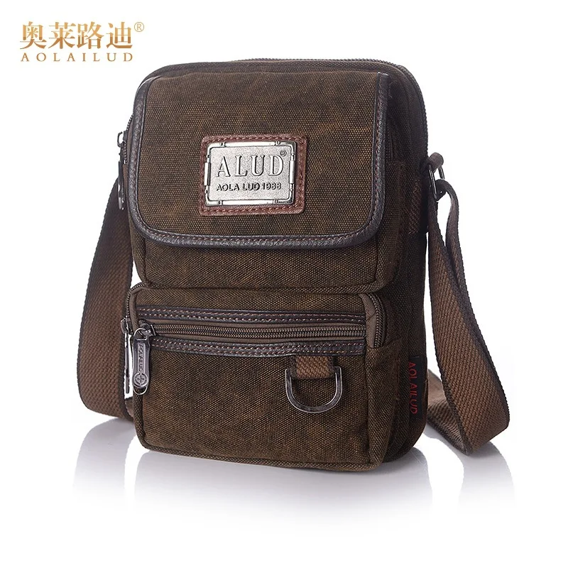 

2019 New Style Retro Zipper Cross-body Leg Casual Verticle Square Solid Color Canvas Bag Men Canvas Bag