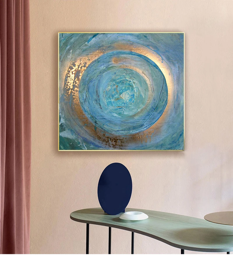 Abstract Blue Gold Oil Painting on Canvas Scandinavian Posters and