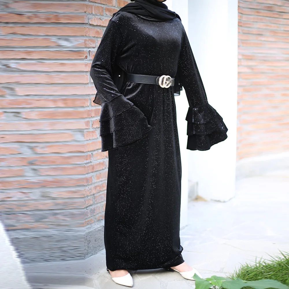 Блесток Бархат Абая Дубайский хиджаб мусульманское платье турецкие платья ислам ic одежда Кафтан халат ислам мусульман Абая для женщин