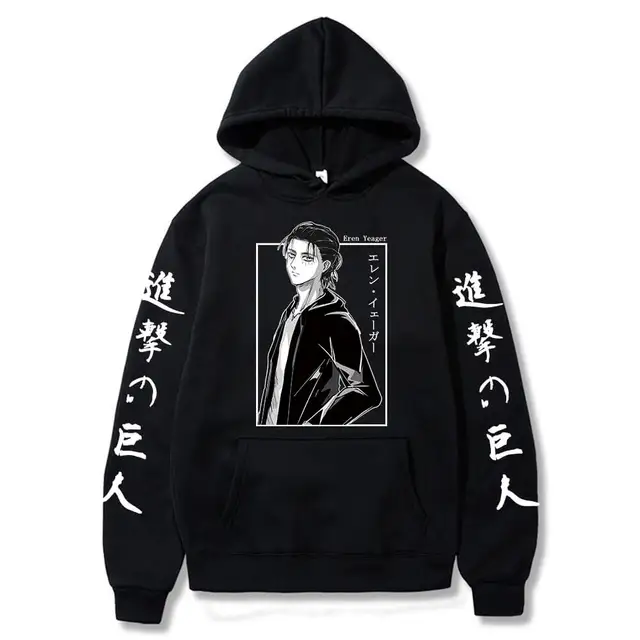 Attack On Titan Hoodie Japanese Anime Hingeki No Kyojin Graphic Sweatshirt Pullover Casual Hooded Streetwear Tops Unisex Black16