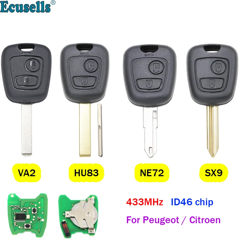 2 кнопки дистанционного ключа 433 МГц ID46 чип для Peugeot 106 206 207 306 307 Citroen C2 C3 C4 Xsara Picasso