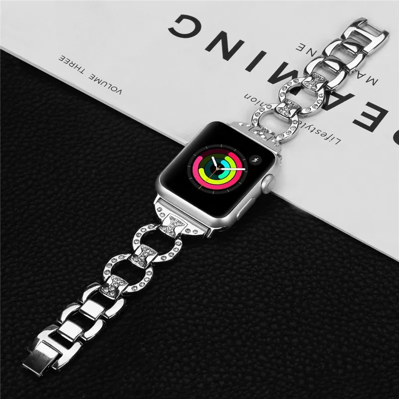 Нержавеющая сталь ремешок для наручных часов Apple Watch, ремешок 42 мм, 38 мм, для iwatch, версия 3/2/1 алмаз металлический браслет наручный ремень ремешок черного цвета - Цвет ремешка: silver