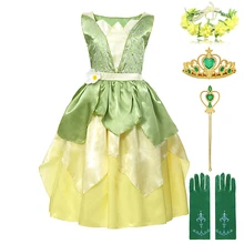 Сказка Принцесса и лягушка костюм для детей в возрасте размер на 3–8 лет девочка принцесса платье Тиана день рождения Фэнтези платье вечерние платье