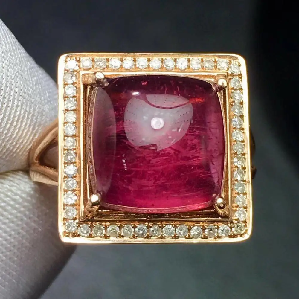 Rubillite Ring Fine Jewelry Pure 18 K Gold Natural Rubi Tourmaline 10.1ct Gemstone Diamond Gift Female Rings for Women | Украшения и