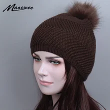Вязаная шапка с помпонами из искусственного меха норки, зимняя женская шапка, шапка для девочек, лыжная шапка gorro