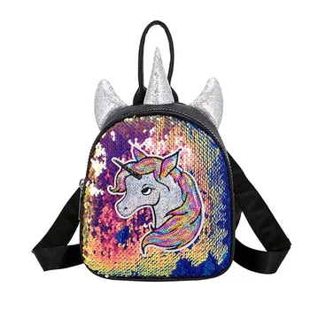 

Cartoon Unicorn Backpack With Horn Children Cute Sequins Kindergarten School Bag Girls Double Shoulder Backpack Dropship New