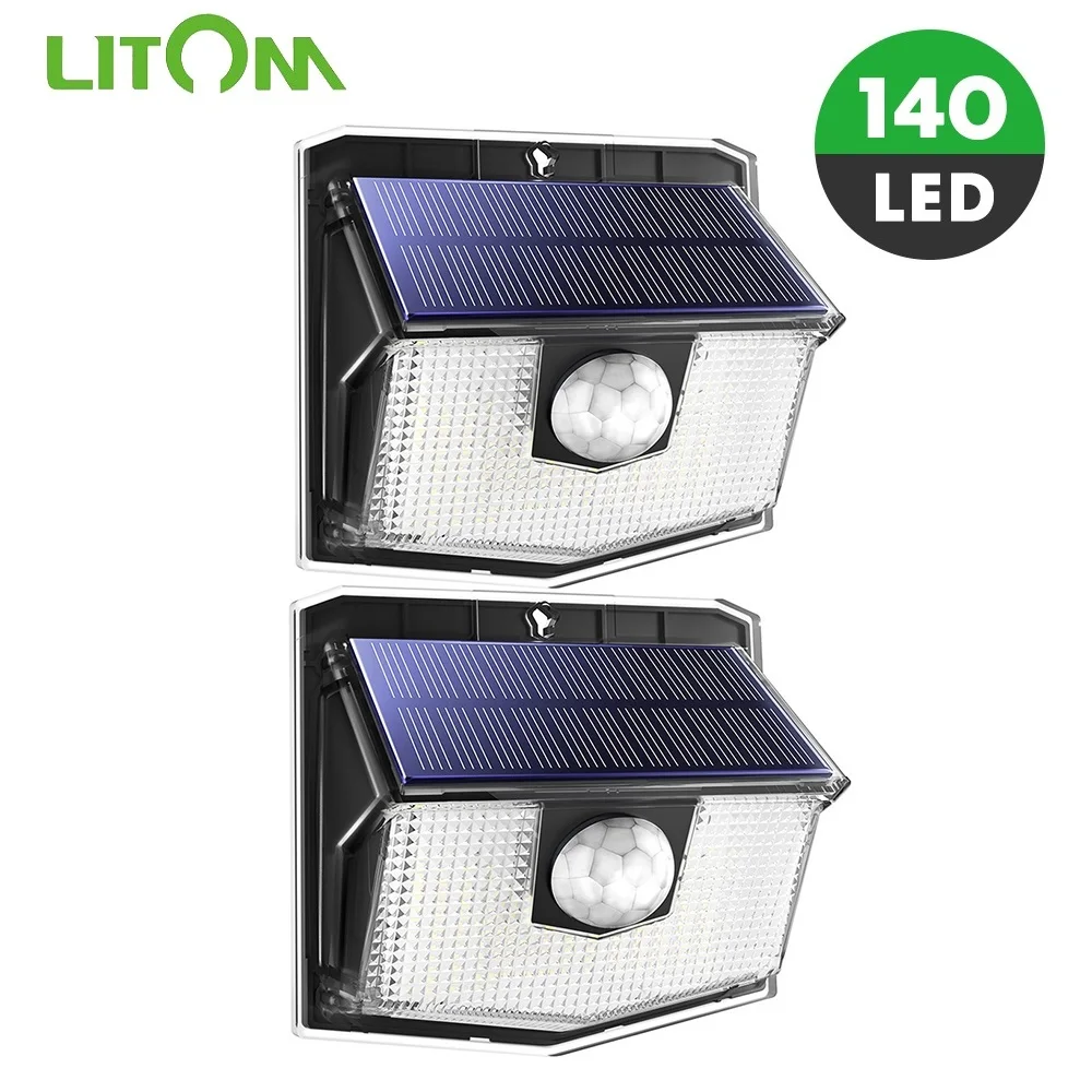 

LITOM 140 LED Solar Light Upgraded IPX7 Waterproof Wireless PIR Motion Sensor Wall Lights with 3 Lighting Modes New Outdoor Lamp