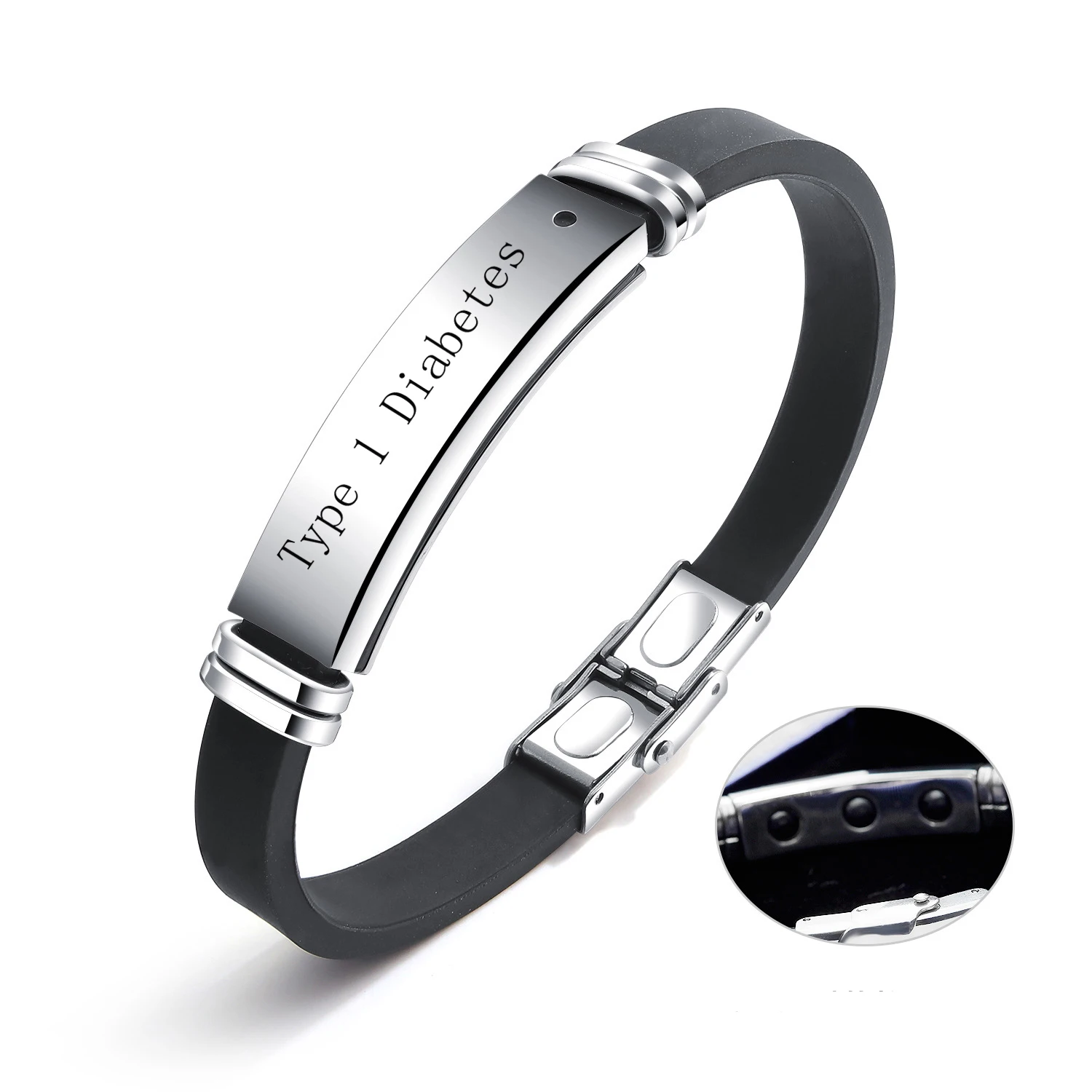 Personalized Customized Bracelet Diabetic Anti-fatigue Titanium Steel Inlaid Magnet Bracelets Silicone Bangle Men's Jewelry Gift medical alert engraved leather bracelets free customize stainless steel id tag diabetic epilepsy sos wristband for men jewelry