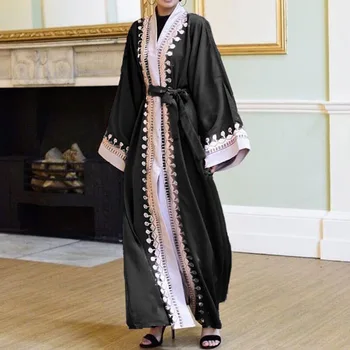 

Women Dress Dubai Middle East Embroidered Cardigan Robe Ladies Cardigan Muslim Fashion Loose Long Sleeve Dresses
