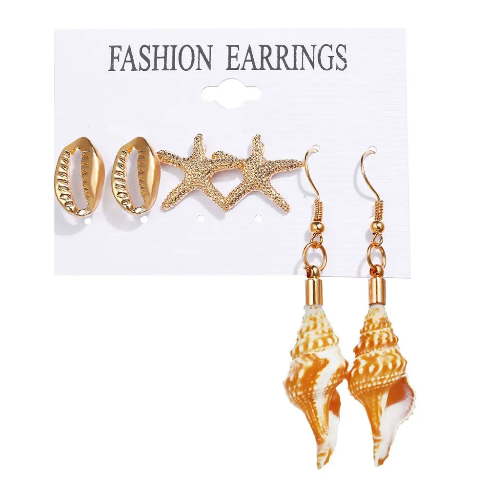 Drop Earring 5 19 креативный кулон в виде Ракушки Серьги для женщин Бохо Раковина Морская звезда висячие серьги набор Золото Серебро длинные серьги-подвески ювелирные изделия - Окраска металла: Drop Earring 5