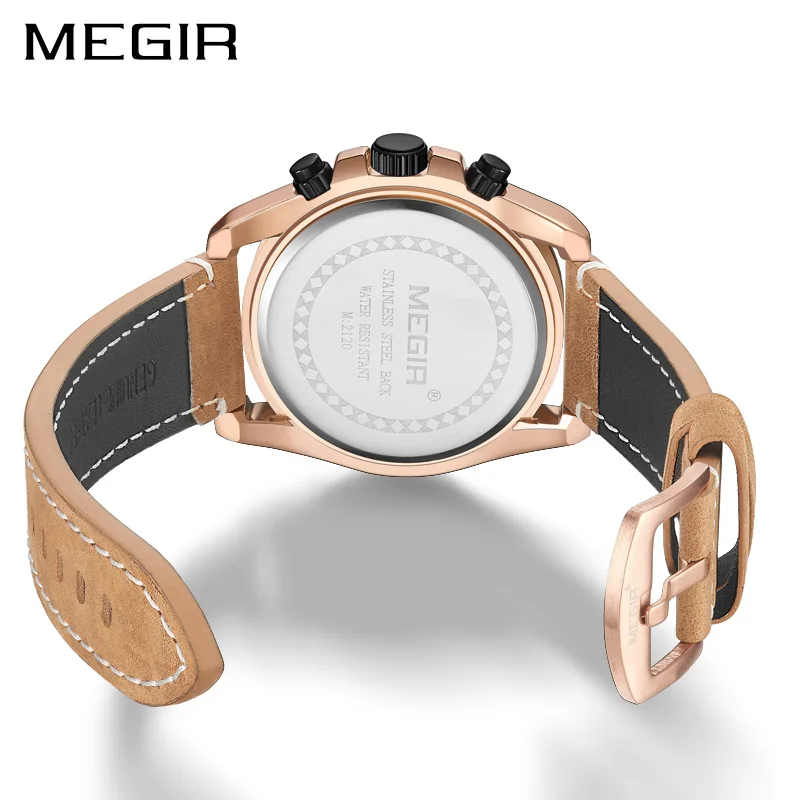 MEGIR Мужские кварцевые часы Relogio Masculino, военные спортивные наручные часы с кожаным ремешком, мужские часы с хронографом и календарем