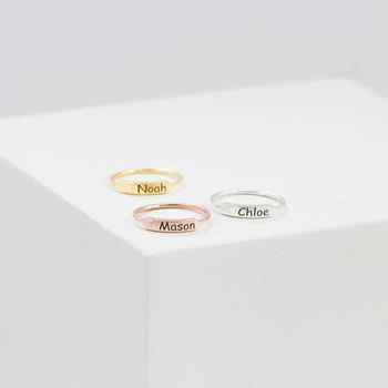 

1PCS Gold Color Custom Personalized Name Stacking Rings For Women Men Engraved Roman Numbers Initial Bar Ring Couple Jewelry