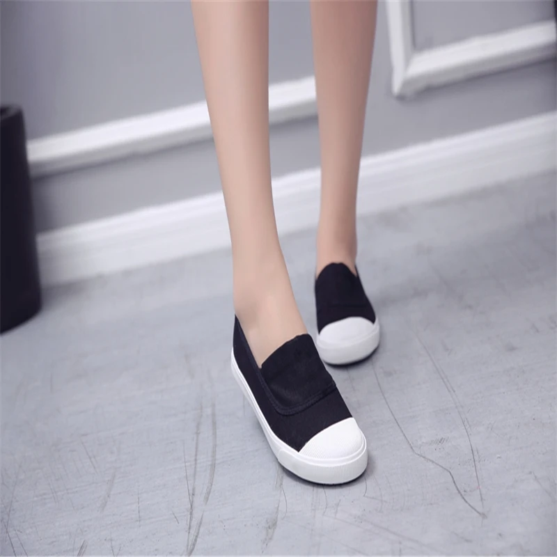

GAOKE canvas student flat comfortable white shoes women basic casual solid slip-on canvas walking shoes female