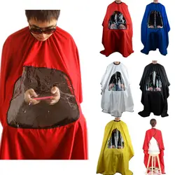 Professional salon barber's hair can be seen through cloth shawl