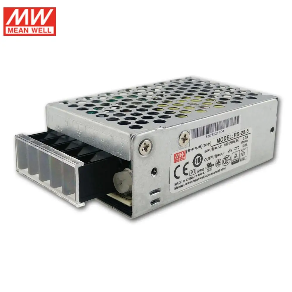 MEAN WELL RS-25-5 25 Вт 5 в импульсный источник питания 110 В/220 В переменного тока до 5 В постоянного тока 5A блок питания 5 г Viberation компактный размер