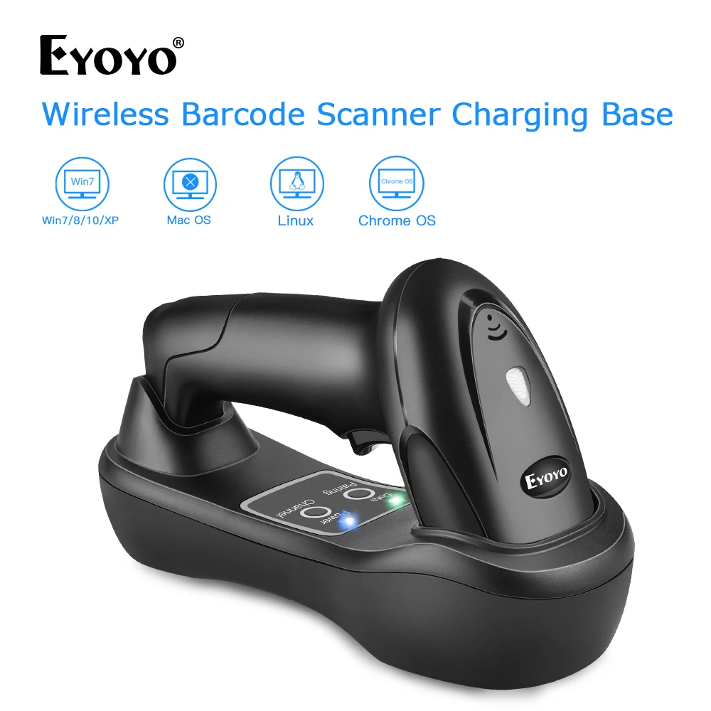 thumbnail image 1 of Lector de código de barras inalámbrico portátil 1D Eyoyo EY-6900D, receptor con base de carga USB, escáner de código de barras, escáner portátil, 1 of 4