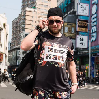 

Summer men's short-sleeved printed round neck quick-drying t-shirt clothing fat beach casual