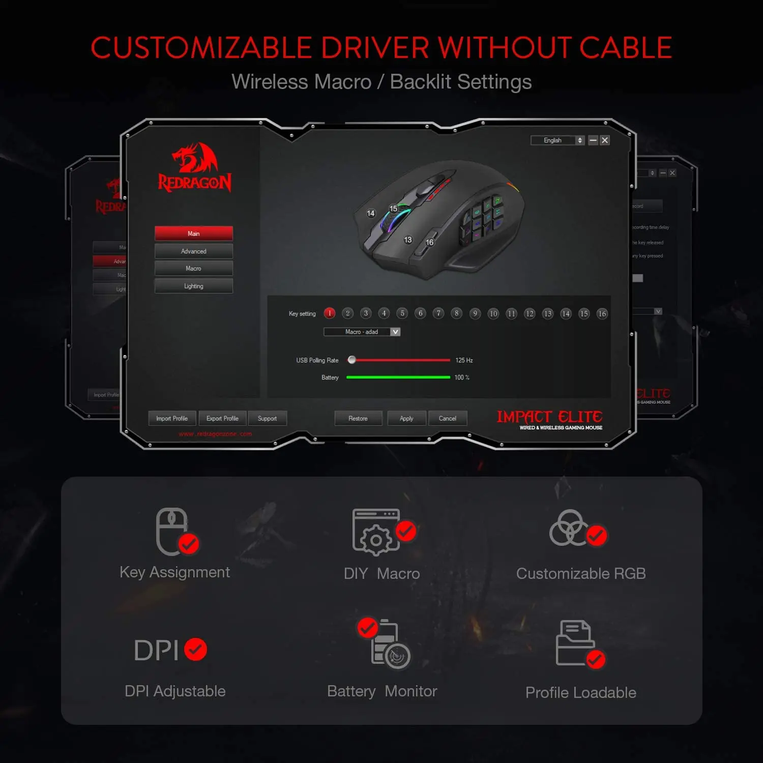 Redragon M913 2.4G Wireless Gaming Mouse 16000 DPI RGB Gaming Mouse With 16 Programmable Buttons MMO Fps for Gamer Laptop wireless mouse