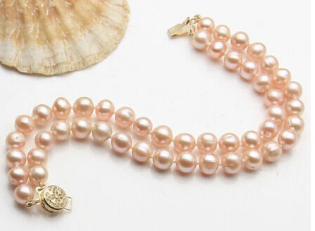 free shipping >>>>>626550 New 7-8mm 2 Rows Genuine Natural Freshwater Akoya Pearl Bracelet 7.5"