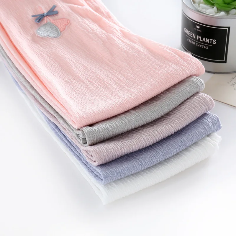 Summer New Style Crawler Korean-style Foamed Cotton Champray Frilled GIRL'S Cropped Trousers Children Base Pants