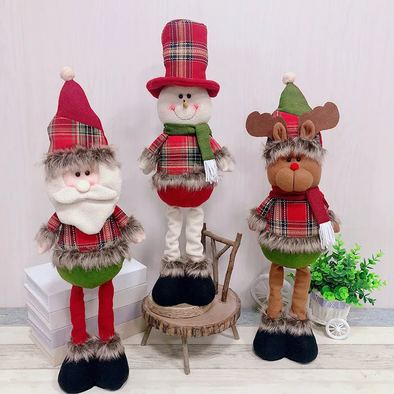 57cm Snowman Christmas Dolls Elk Snow Man Retractable Standing Toy Christmas Decoration for Home Party Birthday Kid Gift