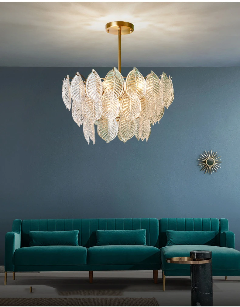 cheap chandeliers Postmodern Simple Atmosphere Light Luxury Home Living Room Lamp Villa Dining Room Bedroom Creative Glass Leaf Chandelier chandelier lamp